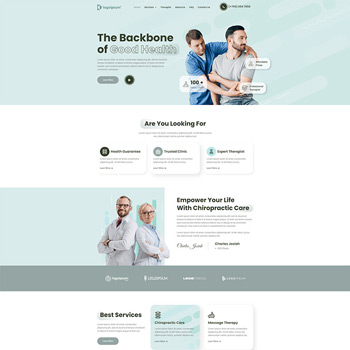 Chiropractic care website homepage featuring healthcare professionals, service offerings, and a modern design focused on promoting good health and wellness.