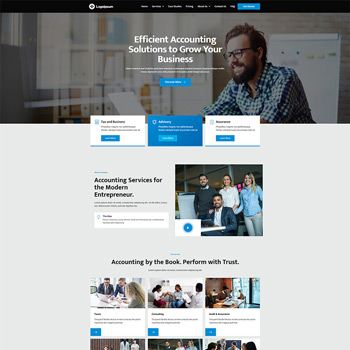 Homepage of an accounting firm offering efficient solutions to help businesses grow, featuring a professional team and various accounting services tailored for modern entrepreneurs.